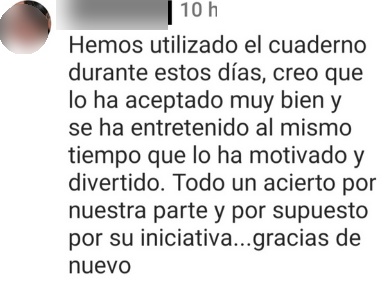 Comentario real de Instagram: hemos utilizado el cuaderno durante estos días