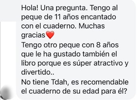 Pregunta real de una madre sobre si el cuaderno es recomendable para un niño de 8 años sin TDAH